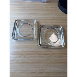 Set of 2 Reversible Glass Pillar Candle Holders Square Plate Round Well
